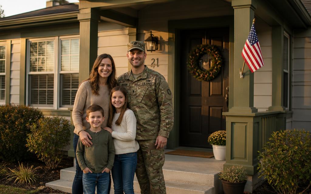 A family standing on the front porch of their home